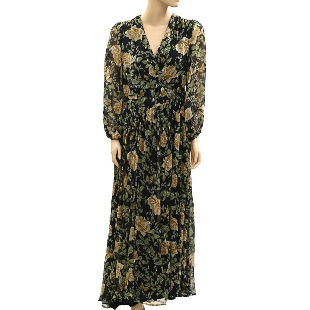 Anthropologie Black Floral Maxi Dress with Mustard Roses - Picture 5 of 11